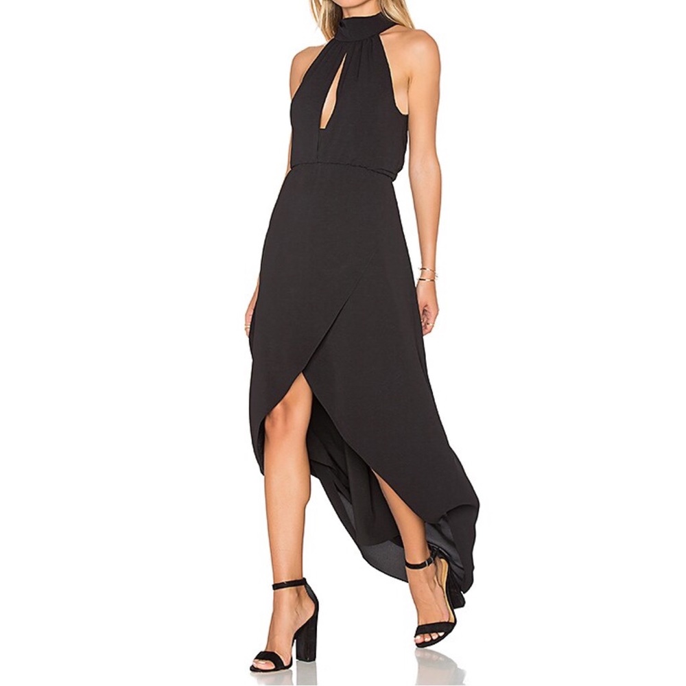 SAYLOR Black High-low Keyhole Sleeveless Halter Maxi Dress